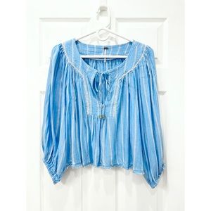 Free People Embroidered Striped Top